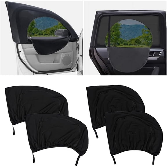 4 Pcs Car Window Shades with Zipper, Breathable Side Window Sun Shade for Privacy Protection, UV Heat Block, Universal Fit Most Cars, Camping Essentials