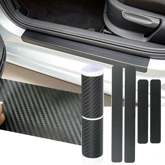4pcs Carbon Fiber Car Door Plate Sill Scuff Cover Anti Scratch Sticker Protector