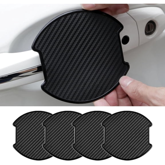 4pcs Carbon Fiber TPU Car Door Handle Cup Protectors, Scratch Resistant Black