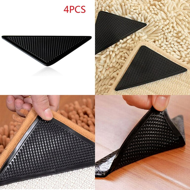 4pcs Carpet Slip Stickers Non-slip Silicone Rug Grippers Reusable Washable  