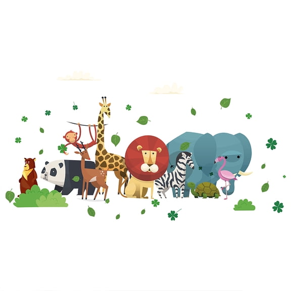 4pcs Cartoon Animal Vinyl Wall Decal Forest Wall Stickers Self-Adhesive Peel Stick Nature DIY Mural Decoration for Wardrobe Door Playroom Classroom
