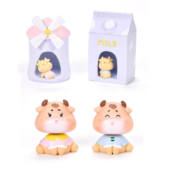 4pcs Cartoon Cow Cattle Statue Resin Craft Fairy Garden Micro Landscape Ornament