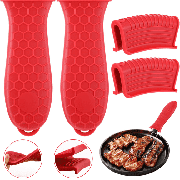 4pcs Cast Iron Handle Cover, Silicone Heat Resistant Pot Handle Holder, Non-Slip Pot Handle Covers for Cast Iron Skillets, Metal Pans, Griddles