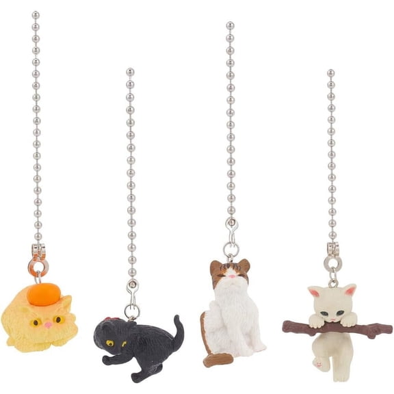 4pcs Cat Ceiling Fan Pull Chain 4 Styles Cute Cat Fan Pull Chain Pendant Extension 13.7 Inches Lighting Fan Danglers Pulls Chain Extender Ornaments with Connector for Ceiling Light Fan Lamp