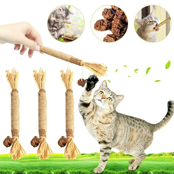 4pcs Cat Chewing Toys,Mint Tooth Grinding Sticks for Cats,Dental Health and Chew Toys for Cat Teething and Hygiene Holiday Stocking|Wood,As Show