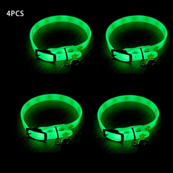 4pcs Cat Collar Glow-In-The-Dark Reflective Pet Collar with Bell for Small Dogs And Cats - Keep Your Pet Safe And Visible At Night Color Random