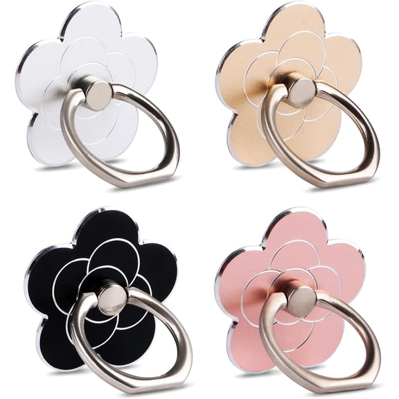 4pcs Cell Phone Ring Stand,Cell Phone Ring Holder Flower,360 Rotate and 180Angle Adjustable Metal Finger Ring Socket Grip Kickstand for Smartphones