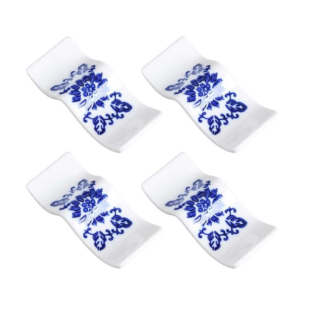 4pcs Ceramic Chopstick Rest Storage Rack Holder Blue and White