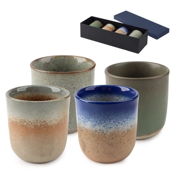 4pcs Ceramic Teacup, Traditional Flambed Glazed Pottery Teacups ,220ml Handcraft Ceramic Coffee Cup ,Porcelain Mug,Gift Box Packaging