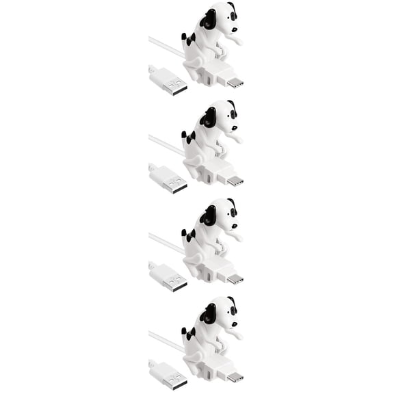 4pcs Puppy USB Charging Cables Set Portable Dog Design Phone Watch Charger Organizer Protector White Metal