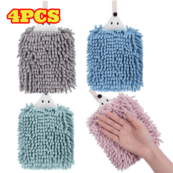 4pcs Chenille Hand Towels, Soft Fuzzy Ball Hand Towel, Absorbent and Quick Dry, for Drying Bath Kitchen Washstand