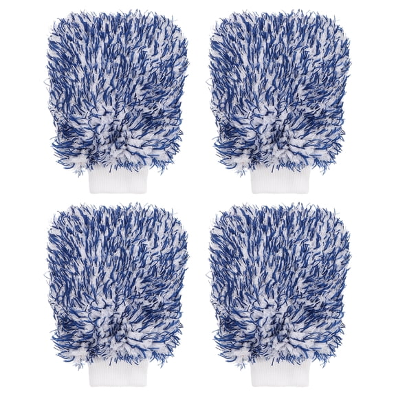 4pcs Chenille Microfiber Car Wash Mitts 9.1" x 6.7" Scratch Free Wash Gloves Absorbent Double Sided Plush Cleaning Drying Mitts for Car Washing Home, Blue