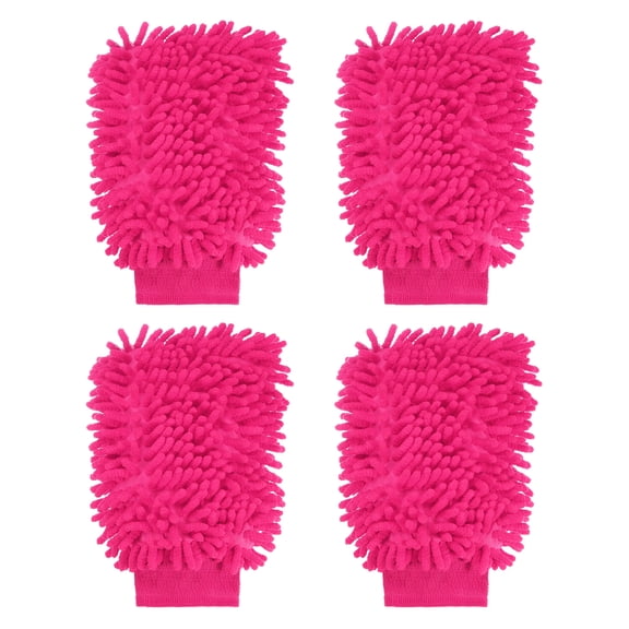 4pcs Premium Chenille Microfiber Car Wash Mitts 9.8" x 7.9" Scratch Free Wash Gloves Absorbent Double Sided Plush Cleaning Drying Mitts for Car Washing Home Rose Red