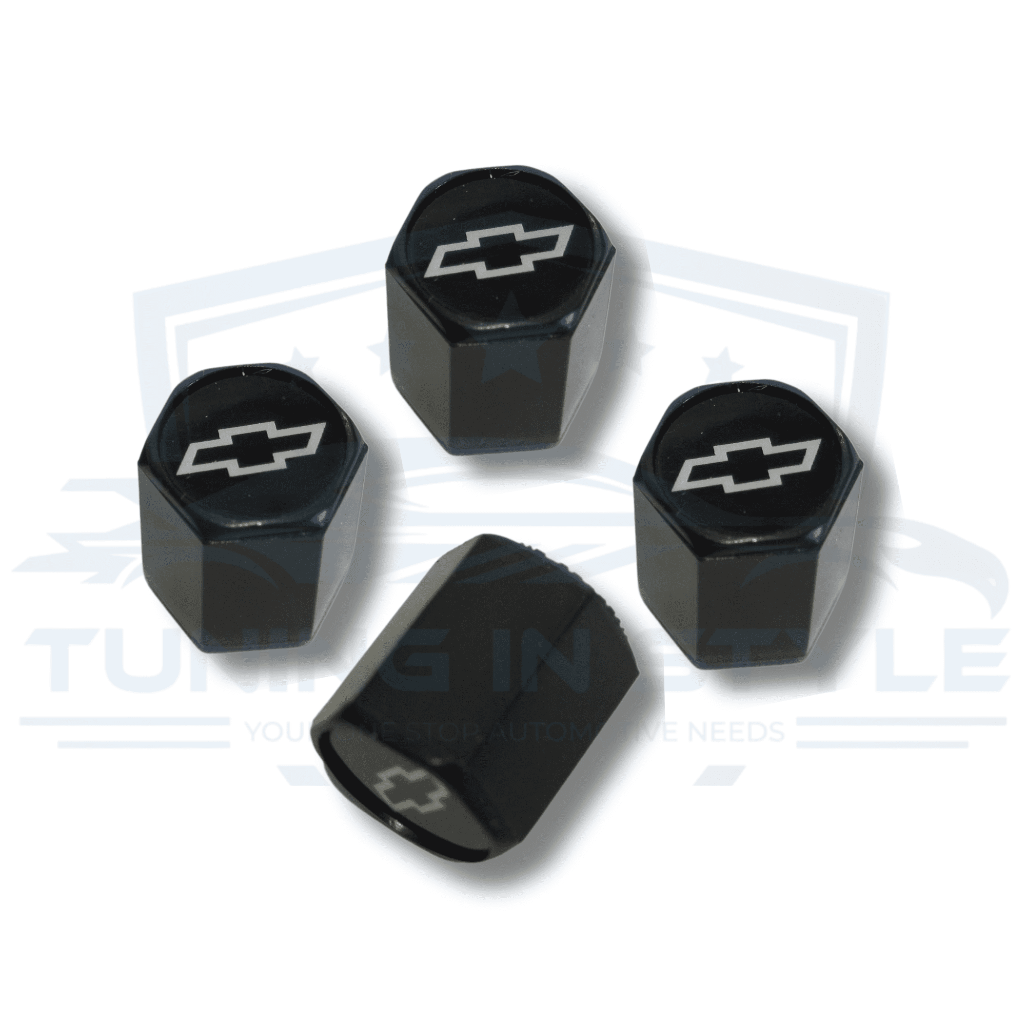 4pcs Chevrolet Bowtie Logo ABS Black Tire Stem Valve Caps Official