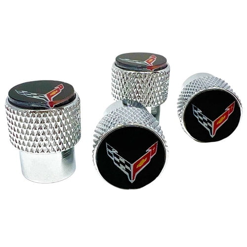 4pcs Chevrolet Corvette C8 Brush Knurled Tire Stem Valve Caps Official Licensed