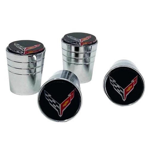 4pcs Chevrolet Corvette C8 Brush Tapered Tire Stem Valve Caps Official Licensed