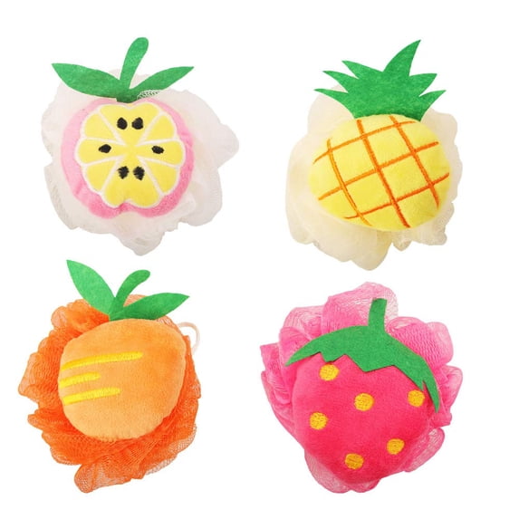 4pcs Child Bath Shower Sponge Pouf Loofahs Mesh Brush Shower Ball Cute Bath Flower with Hooks for Travel (Mixed 2)