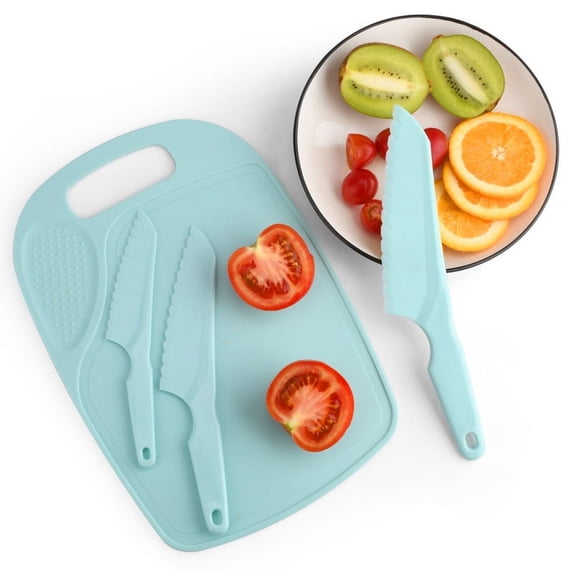 4pcs, Children-Safe Utility Knife Set For Cake, Fruits, Vegetables, And More - Plastic Knives And Cutting Board - Perfect Baking Tools And Kitchen Gadgets For Kids And Adults