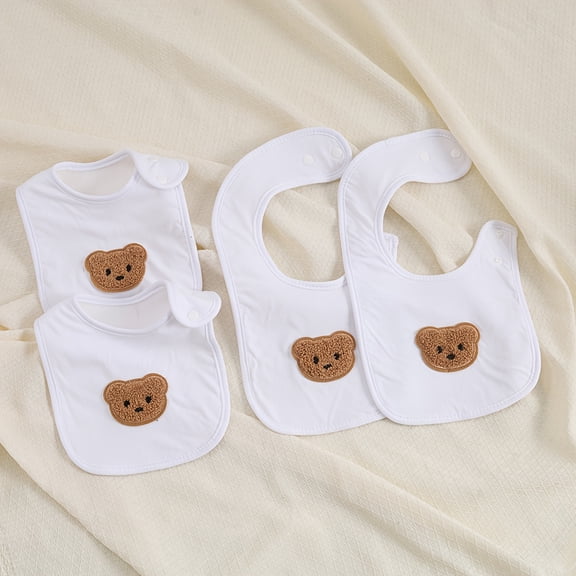 4pcs Children's Drool Bibs, Pure Cotton High Quality, Double-Layer Thickened, Water-Locking, Easy to Wash, Quick-Drying, Solid Color, Simple Style