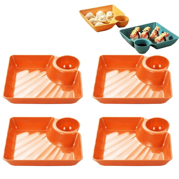 4pcs Chip Dip Serving Platter Set with Sauce Compartment, Reusable Square Appetizer Plates for Sushi, Taco, Salsa, Fruit, Charcuterie