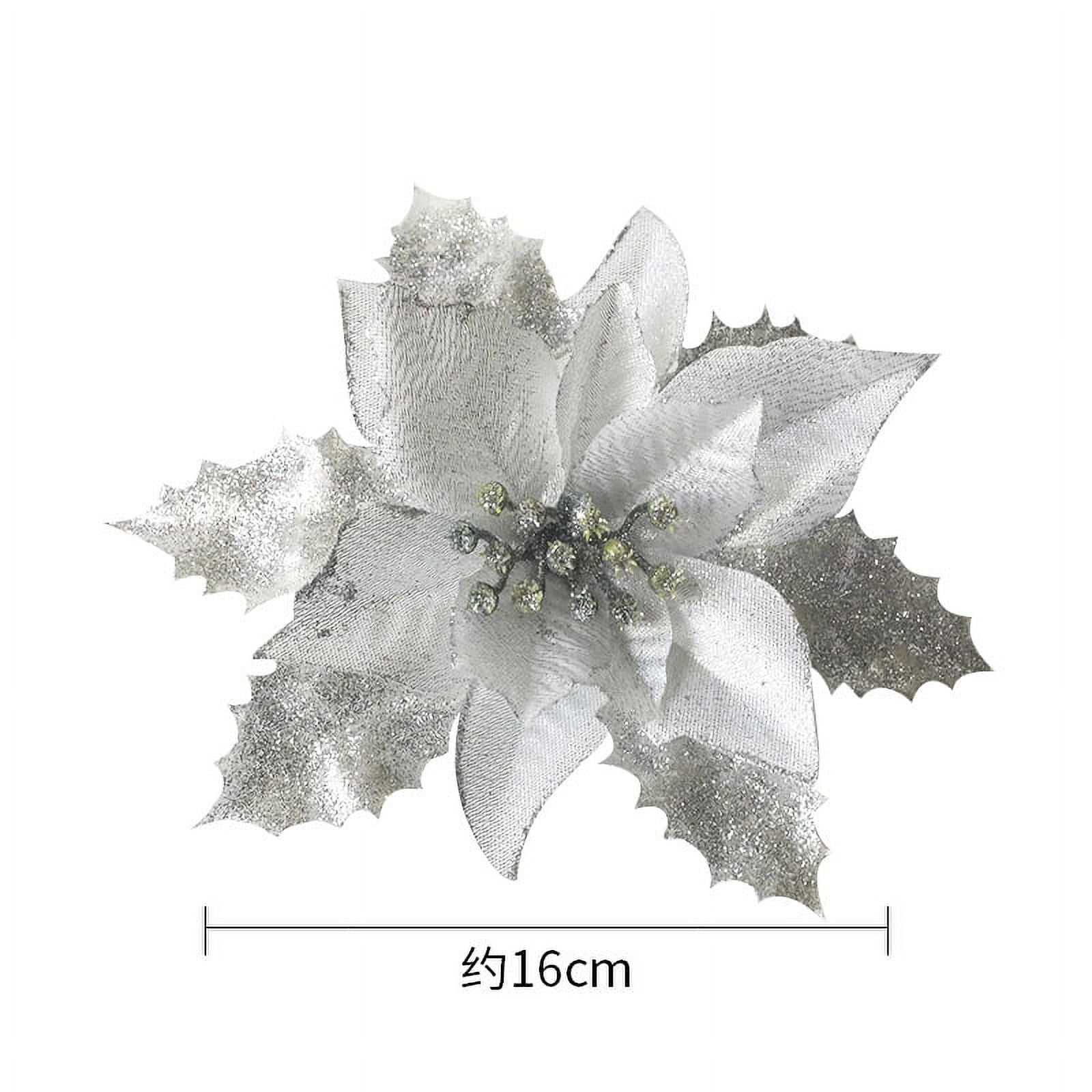 4pcs Christmas Blue Glitter Poinsettia Flowers Picks Christmas Tree