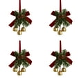 thumbnail image 1 of 4pcs Christmas Bows with Bells Velvet Ribbon Decorations,with Pinecone Pine Needle and Leaf for Xmas Tree Wreath Door Decor, Festive Gold Ironwork Hanging Ornaments for Home Wedding Indoor Party, 1 of 6