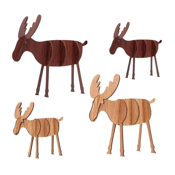 Set of 4 Christmas Deer and Elk Wooden Splicing Tabletop Ornaments for Xmas Holiday Decoration (+A2+B1+)