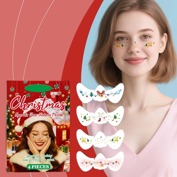 4pcs Christmas Face Patches Glitter Face Tattoo Yellow Green Makeup Cute Christmas Decorations Unique Stocking Stuffer