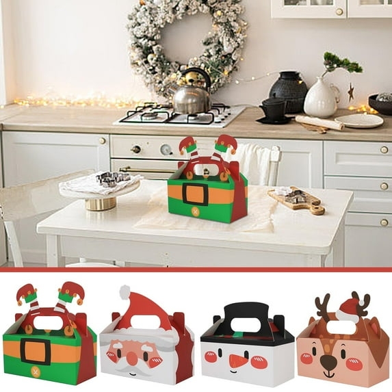 4pcs Christmas Gift Packaging Box Set, containing four handheld containers perfect for cookies, cakes, and holiday treats, making excellent party favors and special gathering accessories, D