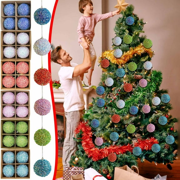 Christmas Tree Ornaments Set, 4 Pack 3.15 Inch Iridescent Glitter Baubles Decorative Hanging Balls for Holiday Tree, Party, and Home Winter Décor