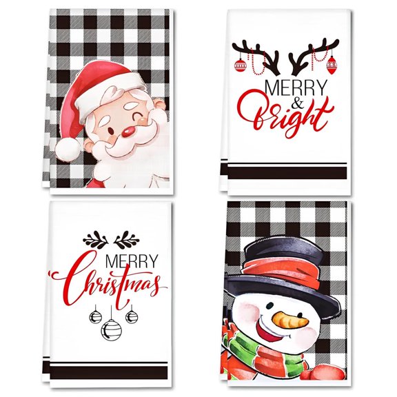 4pcs Christmas Kitchen Towels Snowman Merry Christmas Kitchen Dish Towels Dishcloth 18x26 inch Xmas Towels Home Kitchen Decor