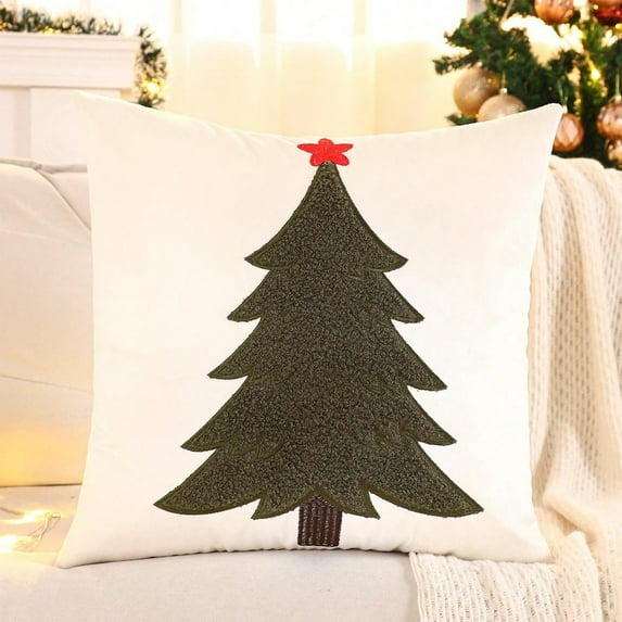 4pcs Christmas Lights Outdoor Fall Decor Christmas Velvet Embroidery Christmas Tree Bolster Living Room Sofa Cushion Bed Pillow Christmas Decoration Gifts