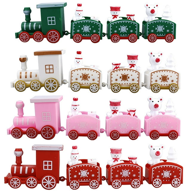 4pcs Christmas Mini Train Xmas Plastic Train Ornaments Miniature Train ...