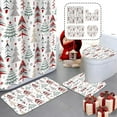 4pcs Christmas Shower Curtain Sets with NonSlip Rugs Toilet Lid Cover