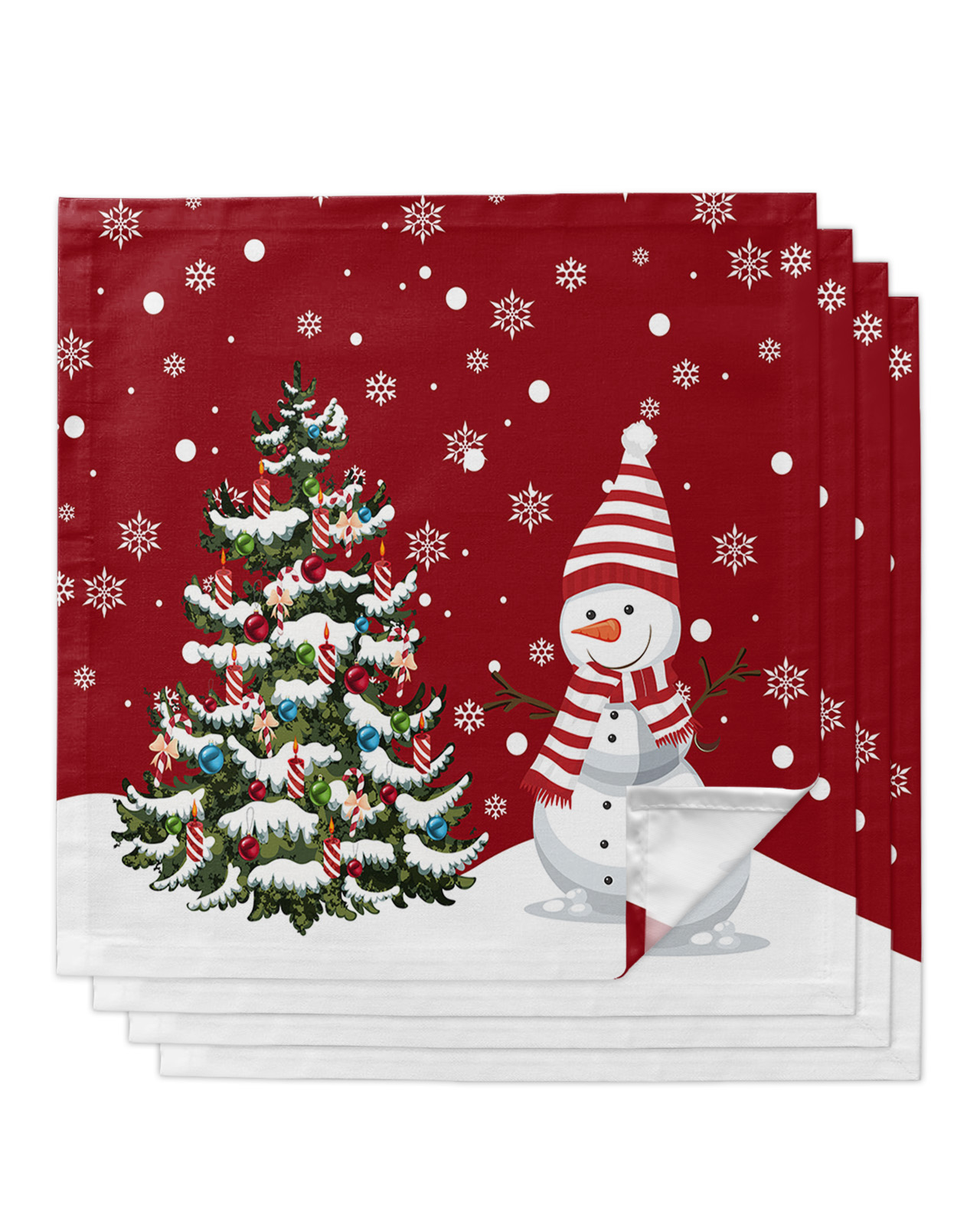 4pcs Christmas Snow Tree Snowman Square 50cm Table Napkin Party Wedding
