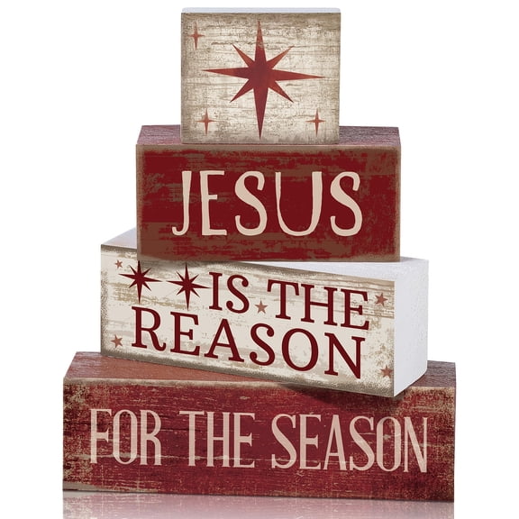 4pcs Christmas Table Centerpiece - Star Of Bethlehem Design, Wooden Rustic Style - Handcrafted, Durable - Ideal for Coffee Bar, Dining Table, Fireplace Shelf - Fits Christmas & Thanksgiving Decor