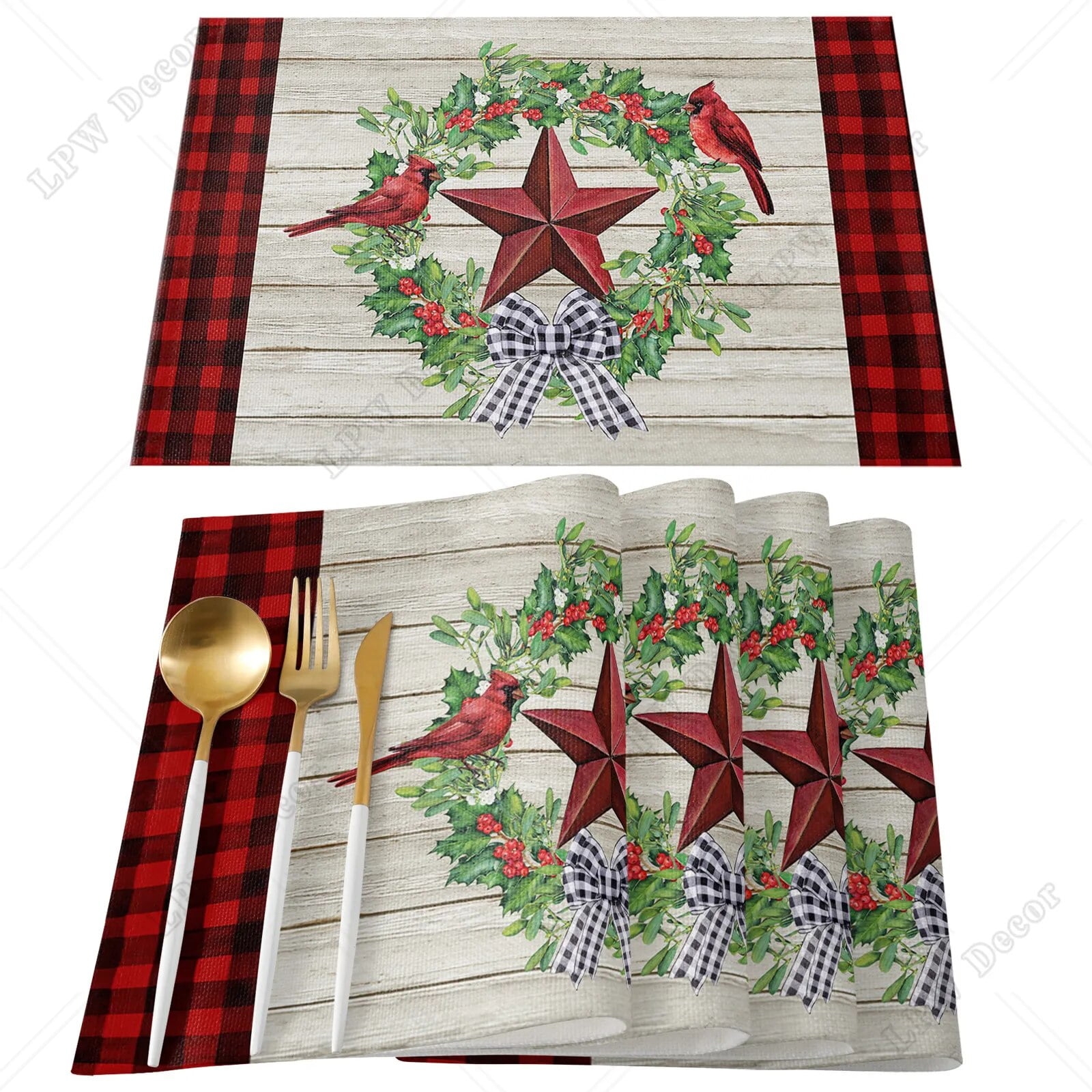 4pcs Christmas Winter Robin Table Mat Holiday Kitchen Dining Table