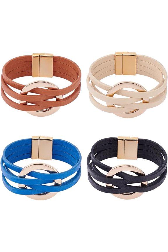 4pcs Circle Wrap Bracelets Boho Layered Cuff Bracelets for Women Multi Strand Bangle Bracelets Holiday Jewelry Gift for Christmas Birthday Valentine's Day Making DIY