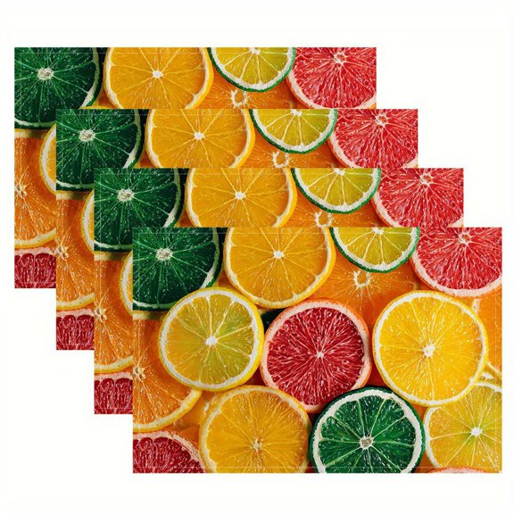 4pcs, Citrus fruit slices pop art placemats, fashion print pattern table mat, for dining table, kitchen, party, indoor, holiday, dinner parties and home decor (table mats) 12x18 Inch