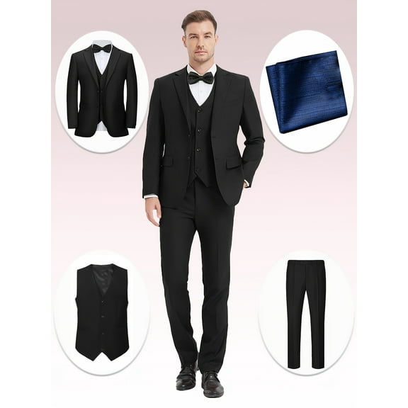 4pcs Classic Business Suit - High Quality, Fashionable Lapel, Including Blazer, Vest, Pants, Pocket Square, Suitable For Weddings, Parties, Formal Events, Business Meetings, And Special Occasions