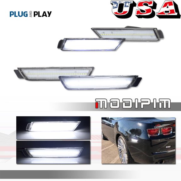 4pcs Clear Lens White LED F+R Bumper Side Marker Lights for for Chevrolet Camaro 10-15-