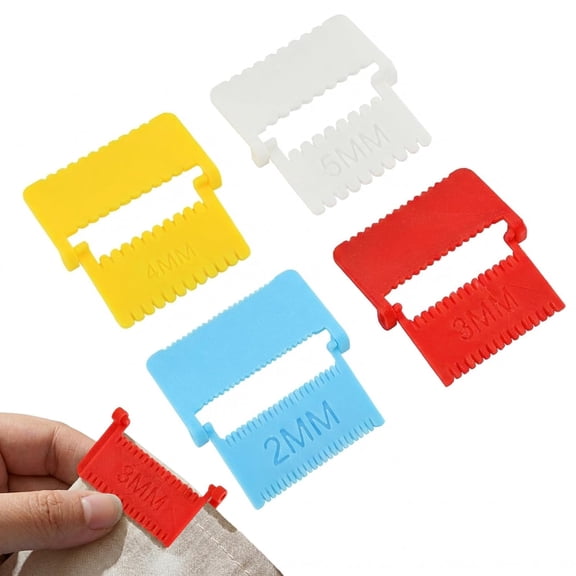 4pcs Clip-On Sewing Ruler,Hand Stitch Guide for Even Stitches,2/3/4/5mm Clip on Sewing Tool for Beginners,DIY Lockranding Tool for Precise Hemming,Quilting & Fabric Stitching