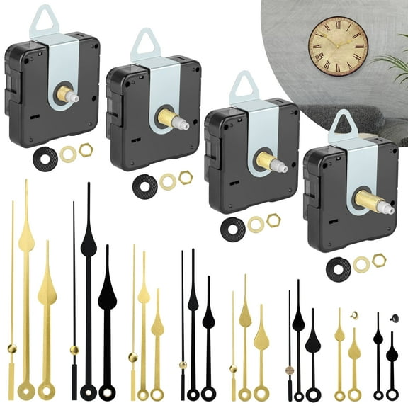 4pcs Clock Movement Mechanism Kit, TSV Battery Operated Clock Motor Kit with 8 Set Hands