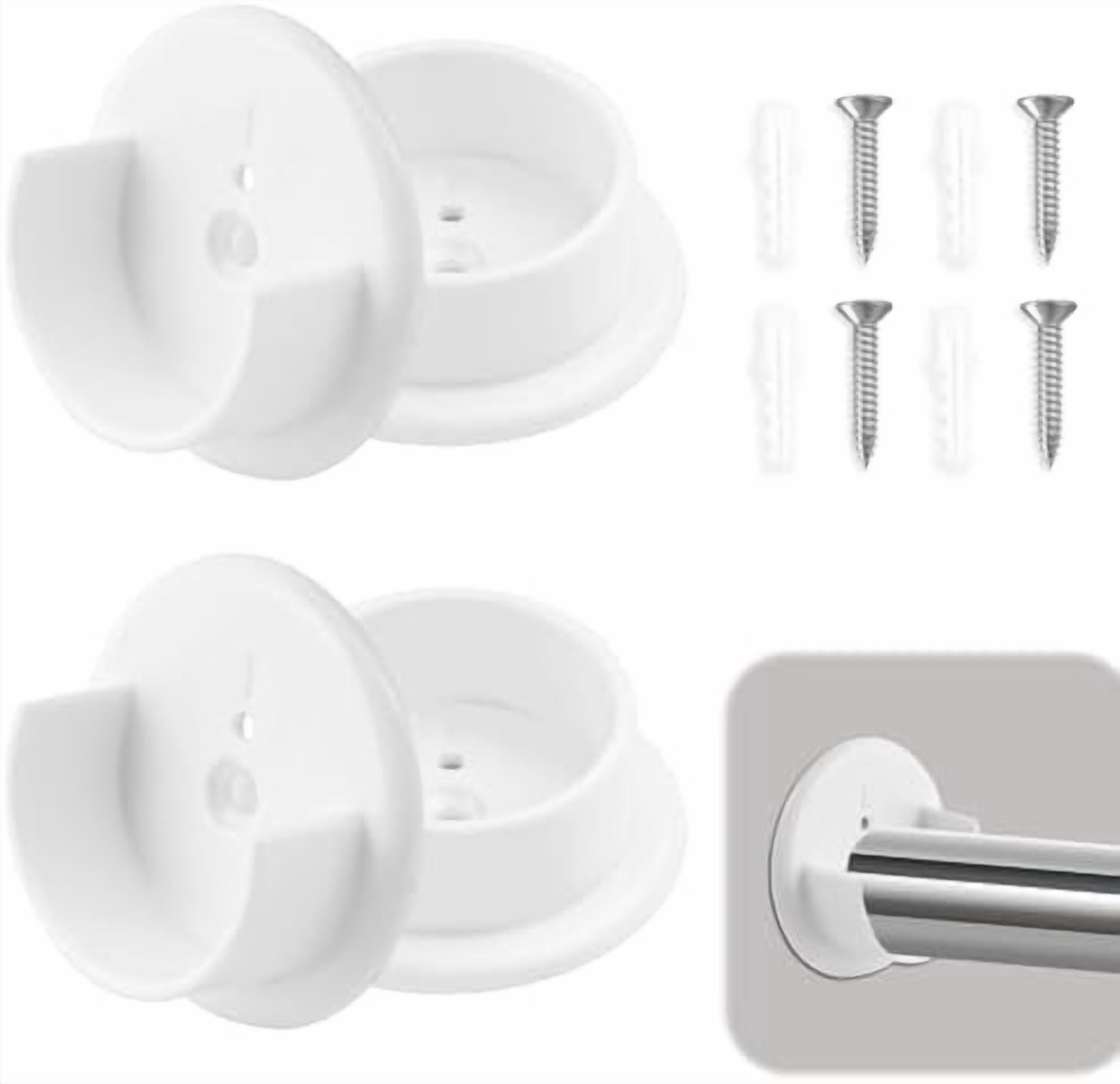 4pcs Closet Pole Sockets, White Closet Rod Holders - Heavy Duty Solid ...