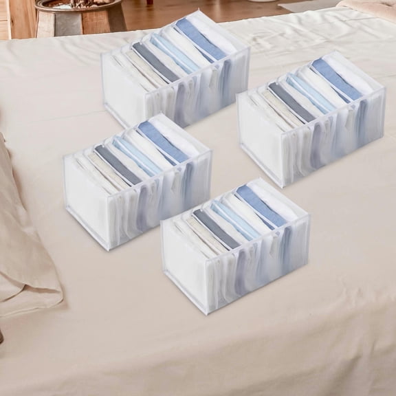 4PCS Wardrobe Clothes Organizer, Foldable Clothes Drawer Organisers, Storage Boxes Visible Grid Closet Drawer Divider for Jeans, T-Shirt, Leggings, Skirts