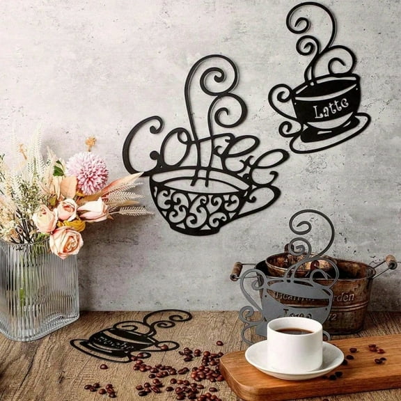 4pcs Coffee Metal Signs Black Silhouette Hanging Tablet Dining Room Kitchen Cafe Wall Ornament Wall Ornament Metal Wall Hanging
