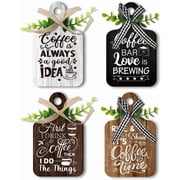 4pcs Coffee Sign Coffee Bar Decor Wooden Sign for Coffee Station Coffee Table Sign Rustic Style Mini Wood Plaque for Coffee Wall Art Coffee Lover Home Kitchen Accessories 5.9x3.5" DIY