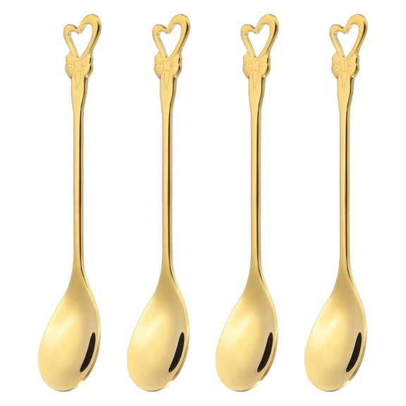 4pcs Coffee Spoons, Heart Tea Spoons 304 Stainless Steel Teaspoons Small Cute for Stirring Espresso Coffee Bar Tableware Dessert Flatware Tea Party, Gold