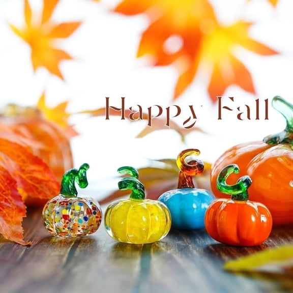 4pcs Colored Glass Pumpkin Figurine Tabletop Decoration Fall Harvest Ornament for Living Room Desk Kitchen Home Display