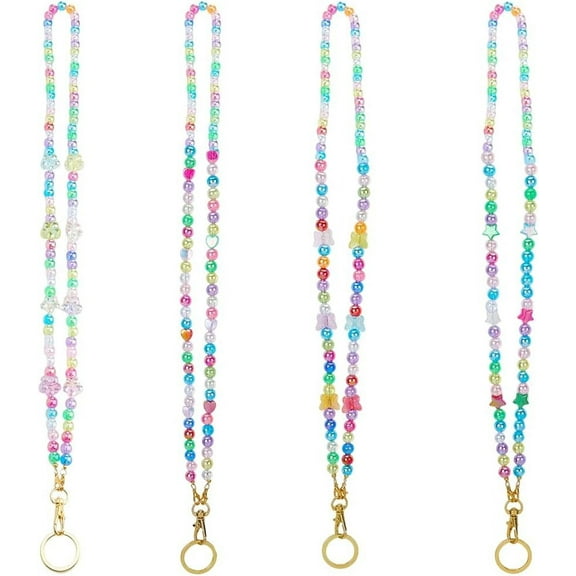 4pcs Colorful Acrylic Plastic Mixed Color Bead Teacher Lanyard Breakaway Id Badge Strap Necklaces Bulk for DIY Adults Office Women School Teacher Nurses Id Cards